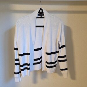 Banana Republic White and Black Striped Cardigan